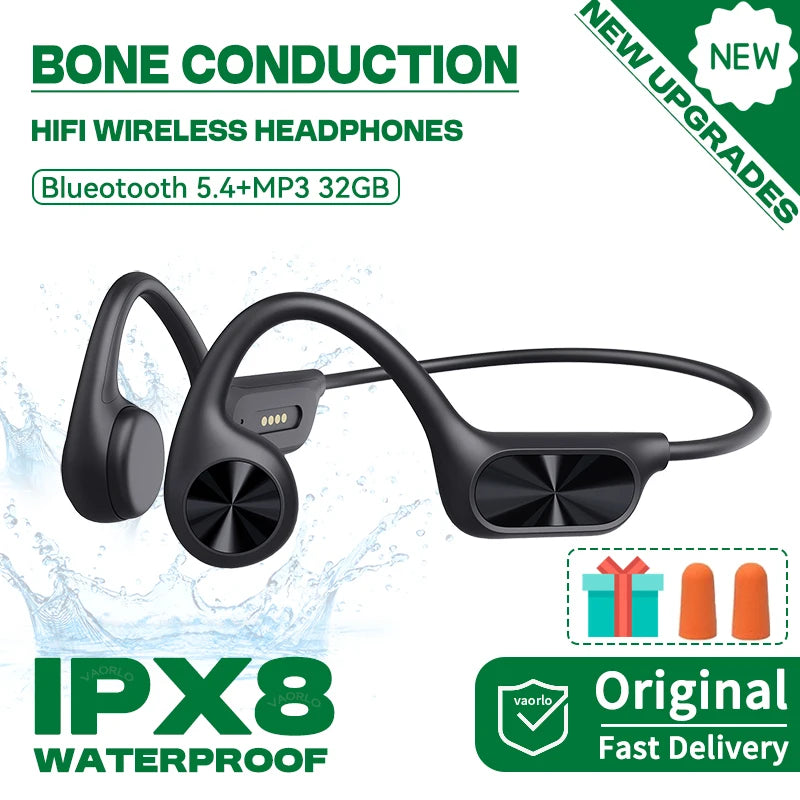 Bone Conduction Wireless Headphones – 32GB MP3, IPX8 Waterproof