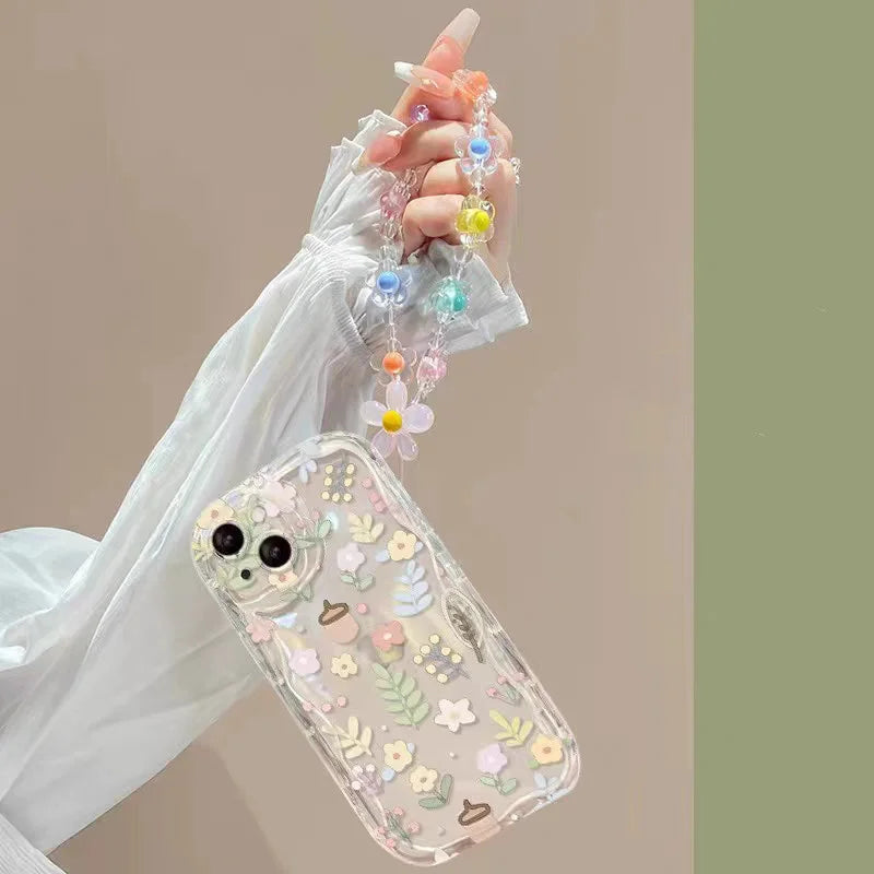 Floral iPhone Case with Wrist Strap