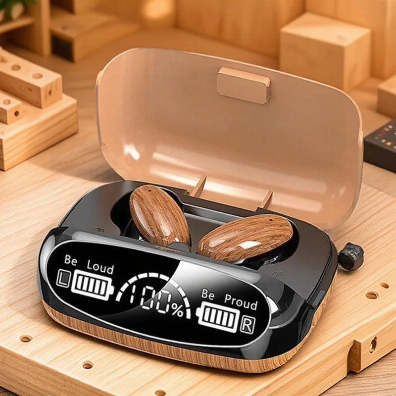 TWS Bluetooth 5.2 Earbuds with Wood Design