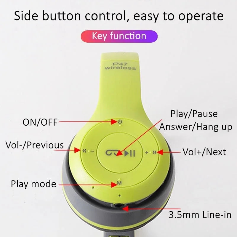 Foldable Bluetooth 5.0 Headphones with Mic & Bass – TF Card Support