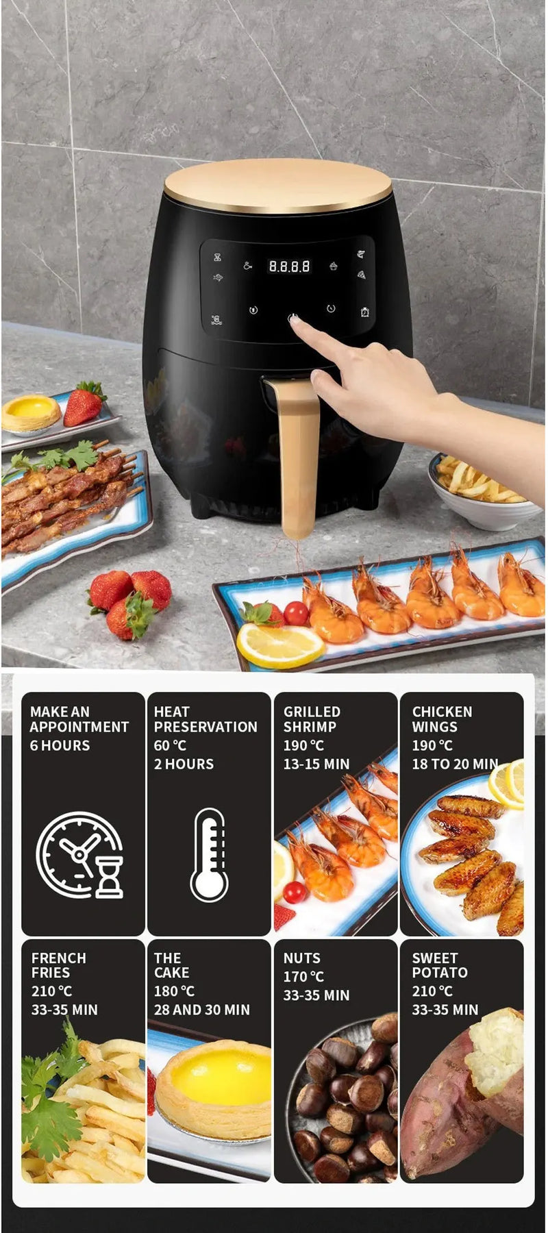 6L Smart Air Fryer – Large Capacity with Touch Screen