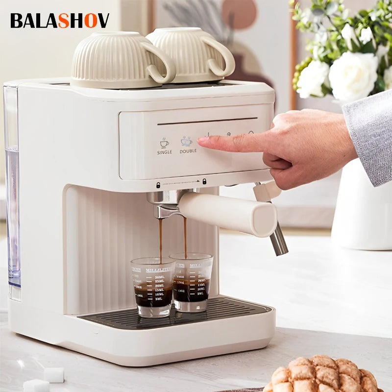 Compact espresso machine for coffee, cappuccino, and latte brewing"